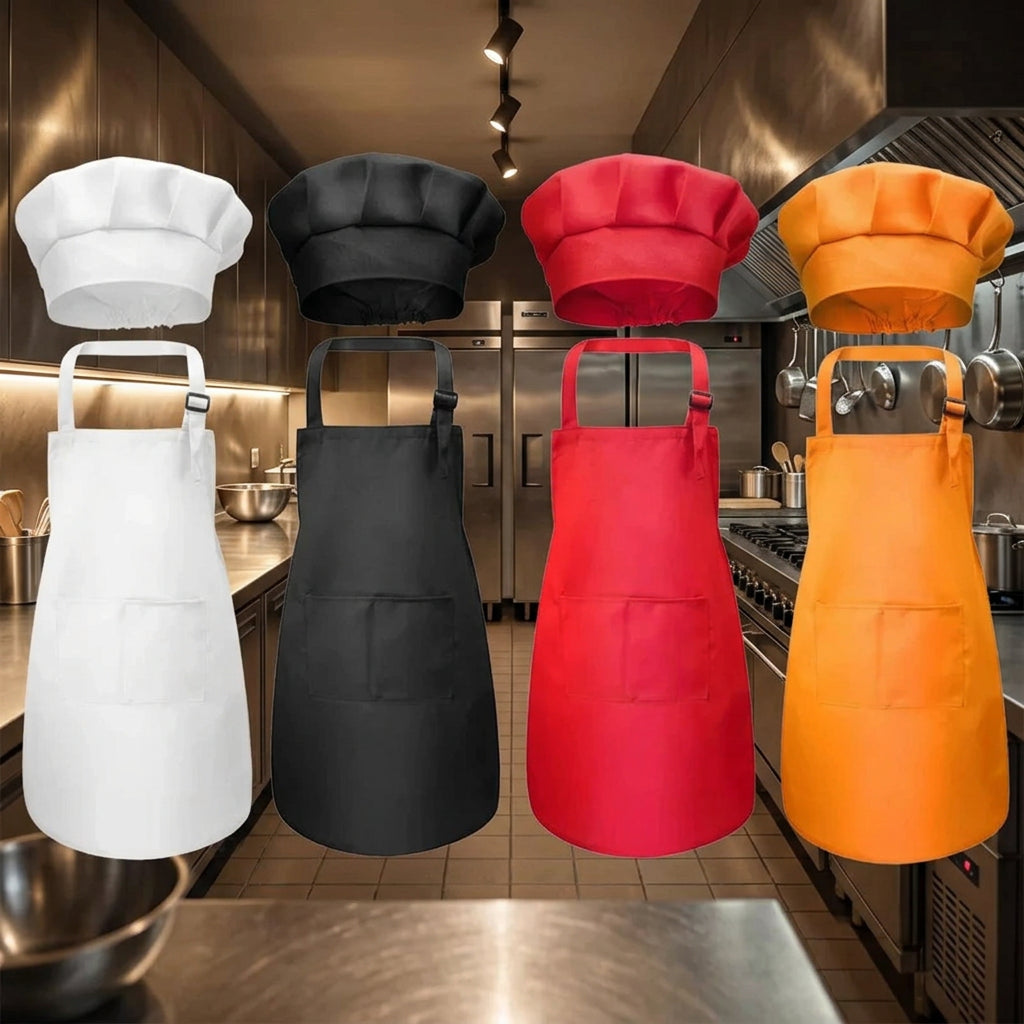 Children Chef Apron Front Kitchen Aprons for Kids, Baby Pinafore+Hat Sets, Ideal for Kitchen Craft Painting Cooking WQ004