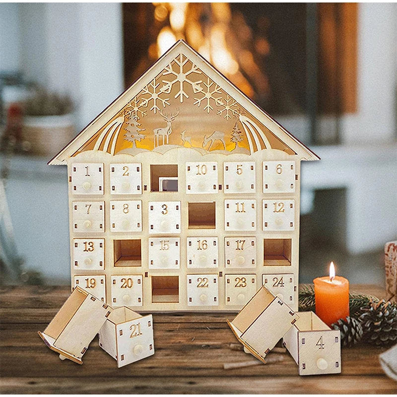 Calendario de Adviento Premium en Madera con Luces LED y Cuenta Atrás Mágica