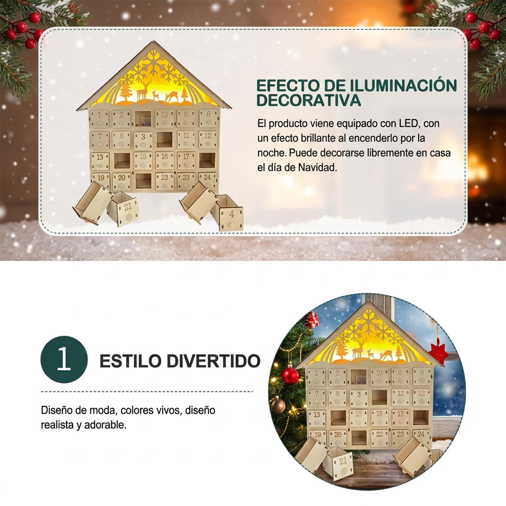 Calendario de Adviento Premium en Madera con Luces LED y Cuenta Atrás Mágica