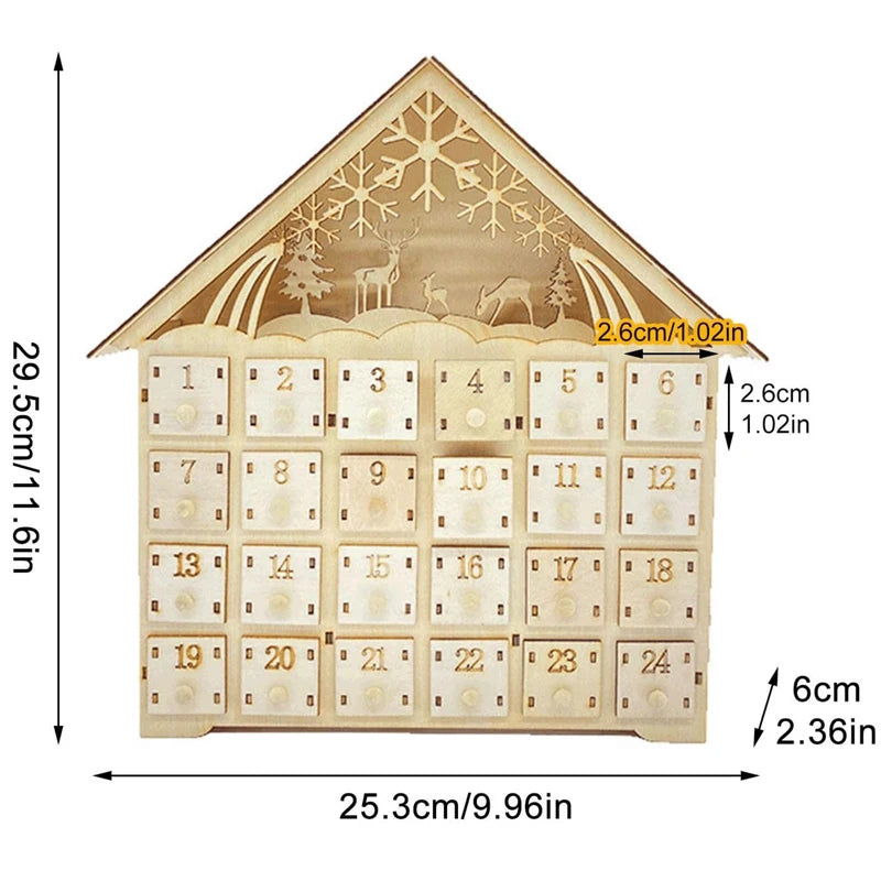 Calendario de Adviento Premium en Madera con Luces LED y Cuenta Atrás Mágica
