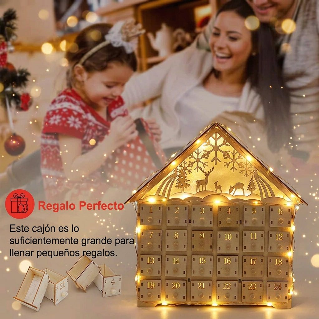 Calendario de Adviento Premium en Madera con Luces LED y Cuenta Atrás Mágica